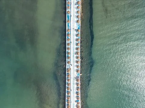 Vertical Top Down Aerial View of Pier Path in Durres Albania Stock Photos