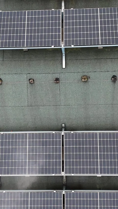 Vertical Top-Down Drone Flight Over Solar Panels and Steam Video stock 323965821