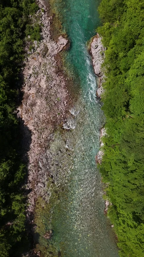 Vertical Top-Down Drone Push over Rushing Turquoise River Rapids, 4K Vídeos de archivo 337180104
