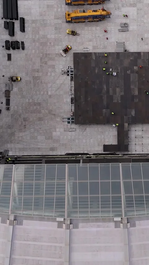 Vertical Top-Down Drone View of Tottenham Stadium Pitch modified for Beyoncé Stock Footage 311119604