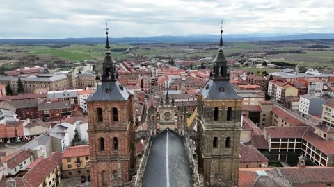 Vertical top-down drone view over the towers and roof of an old cathedral. Stock Footage 327669177