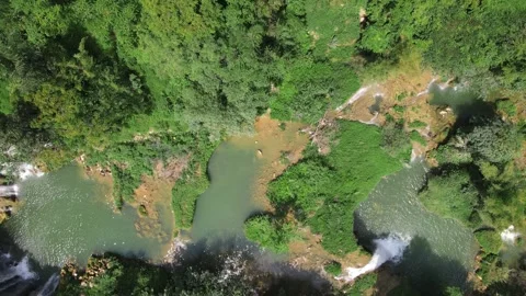 Vertical Top Down Drone View of Waterfall and Emerald Pools Karst Landscape Stock Footage 330280022