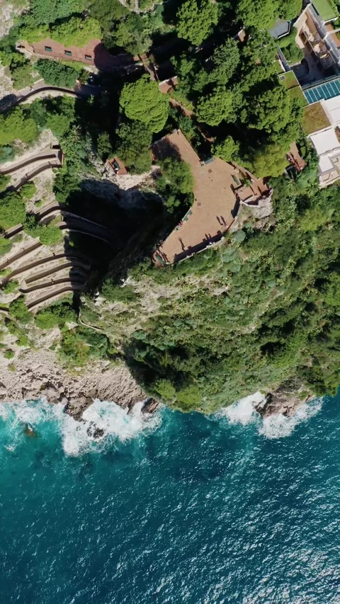 Vertical Top Down Drone View with Terrace in Gardens of Augustus and Walking Stock-Footage 330855084