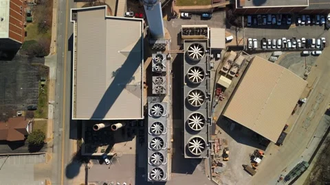 Vertical Top Down Drone View Columbia Missouri Utility Plant Rooftop Pattern Stock Footage 337285108