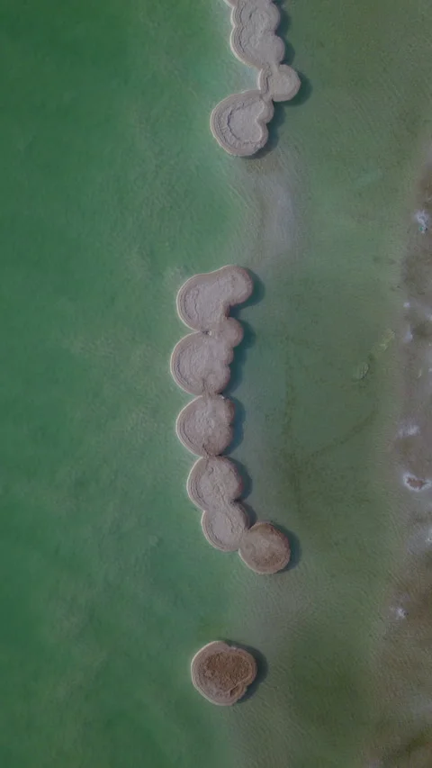 Vertical top down view of large salt circles that form in the Dead Sea - the Stock Footage 310675551