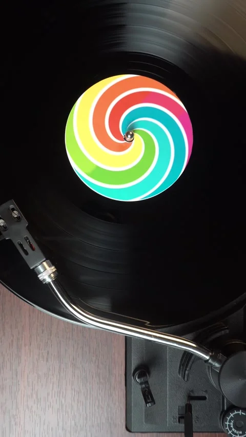 Vertical Top Down View, Playback of Vinyl Audio Record on Vintage Turntable Stock Footage 328395010