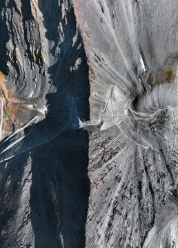 Vertical top down view of rocky mountain ridge Photos