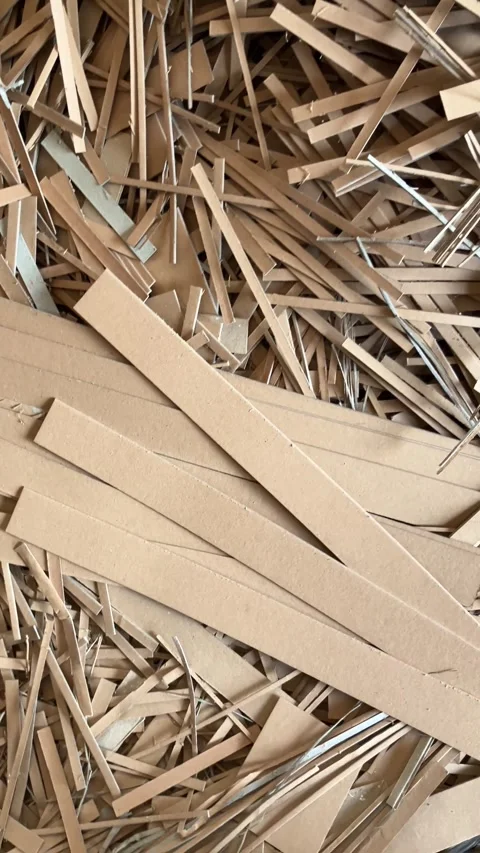 Vertical Top View Pile Of Shredded Brown Cardboard And Paper Scraps. Stock Footage 344836828