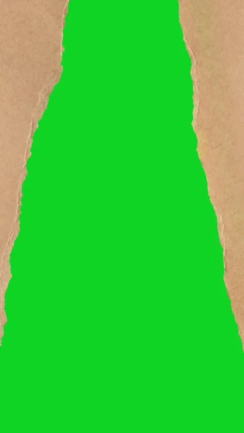 Vertical torn brown craft paper split center up revealing animated on green Stock Footage 335216681