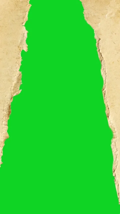 Vertical torn vintage aged yellow paper split revealing animated on green Stock Footage 335216686