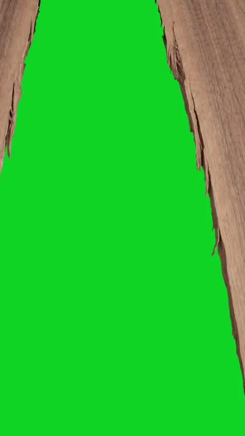 Vertical torn wood grain texture split gap space revealing animated on green Stock Footage 335216693