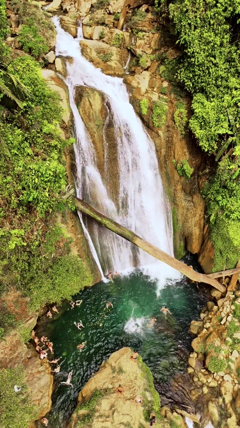 Vertical Tour on the Ha Giang Loop Vietnam, Waterfall and Mountain Adventure Stock Footage 321523037