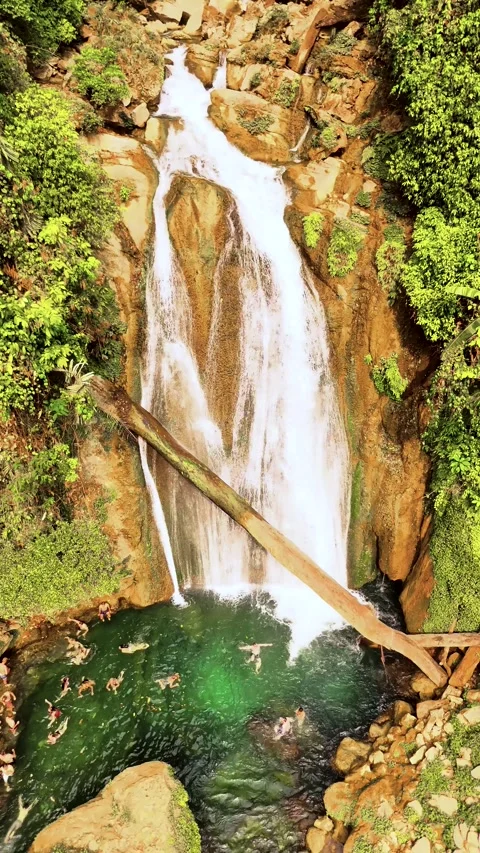 Vertical Tour on the Ha Giang Loop Vietnam, Waterfall and Mountain Adventure Stock Footage 321523123
