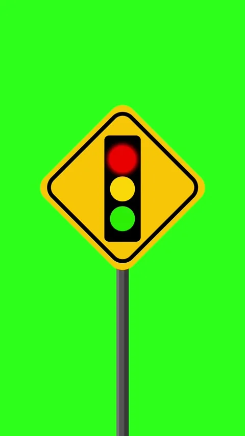 Vertical Traffic Light Warning Sign Animation on Green Screen Vidéo 323681010