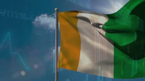 Vertical tricolor flag rippling with wind increasing, light shifting, charts Stock Footage 329550857
