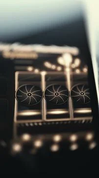 Vertical Triple GPU Accelerator Hardware Array Stock Photos