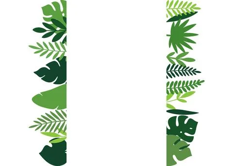 Vertical tropical leaves border design. Green jungle foliage for invitations Illustrazione stock