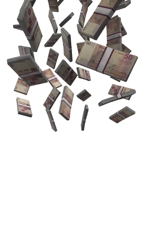 Vertical Tunisia, 50 Dinars Falling Animation Stacks Of Money on White Scree Stock Footage 302306799