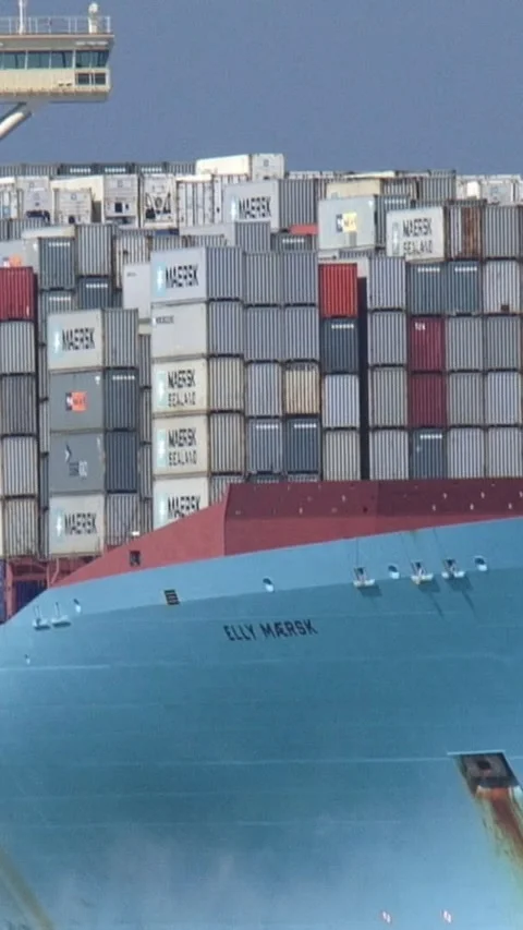 Vertical - ultra large container vessel Elly Maersk Stock Footage 306155272