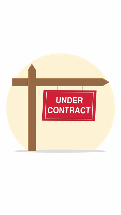 Vertical Under Contract Real Estate Sign Hanging on Wooden Post Stock Footage 337845673