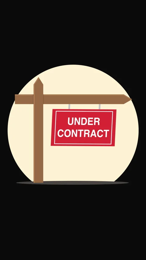 Vertical Under Contract Real Estate Sign Hanging on Wooden Post Stock-Footage 337845682