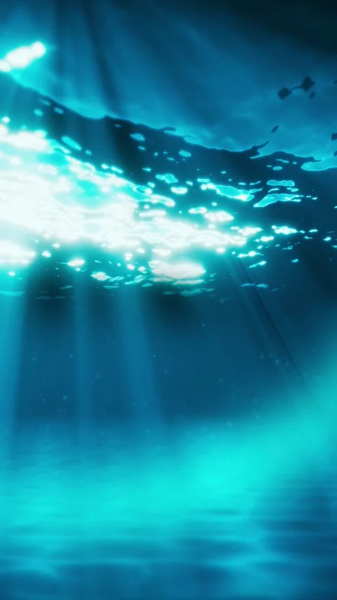 Vertical underwater seamless loop, light rays shining through water surface Stock Footage 338037072
