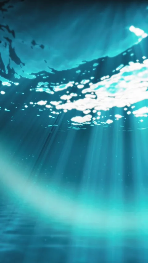 Vertical underwater seamless loop, light rays shining through water surface Stock Footage 338037078