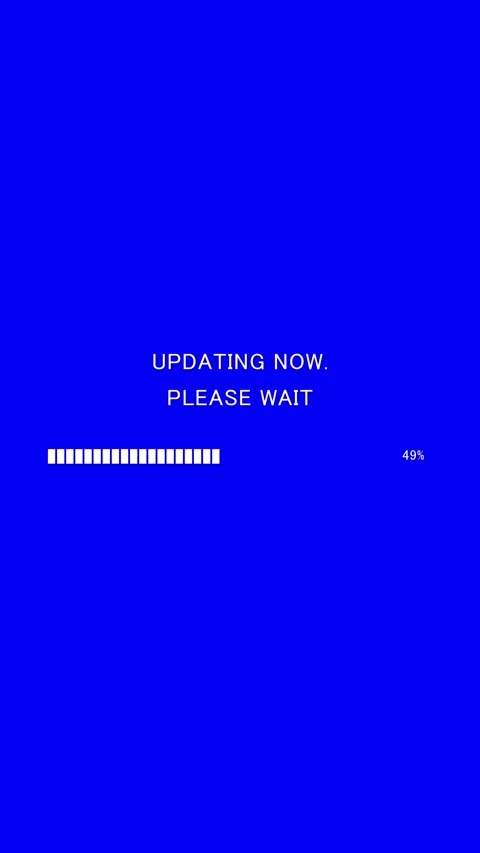 Vertical updating now please wait text with progress bar on blue background Stock Footage 340130751