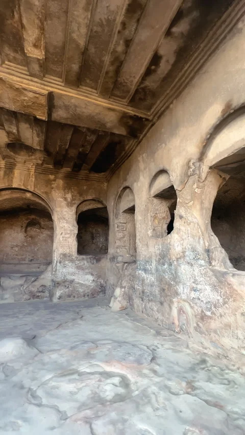 VERTICAL Uplistsikhe ancient cave town near Gori city in Georgia Stock Footage 295448175