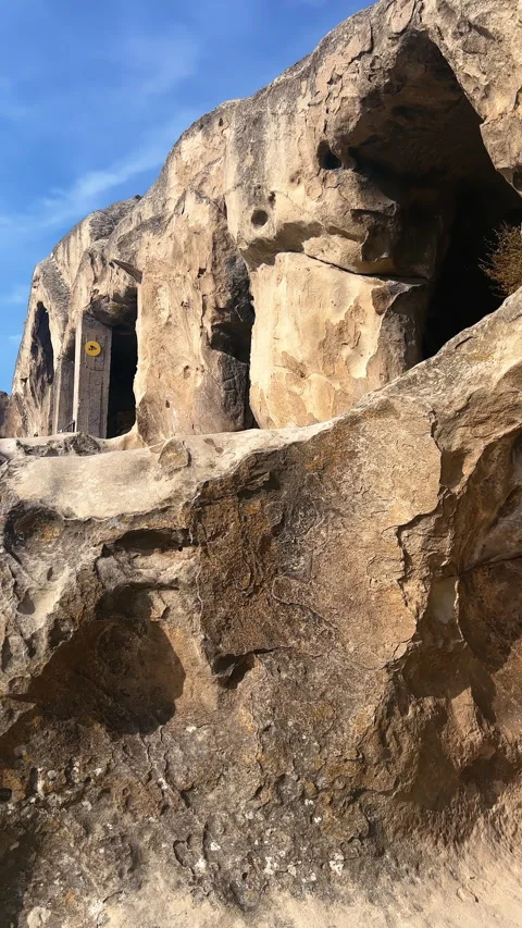 VERTICAL Uplistsikhe ancient cave town near Gori city in Georgia Stock Footage 295448515