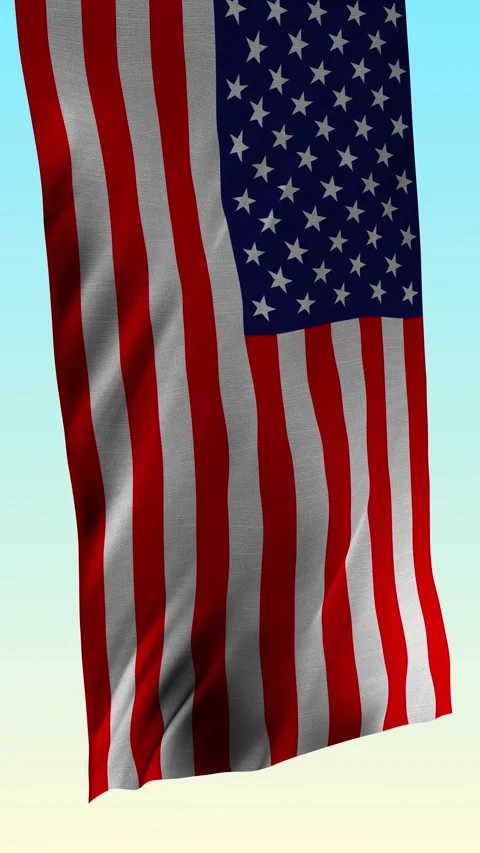 Vertical USA flag close up, dark cloudy sky, seamless loop 4k. Stock Footage 334361279