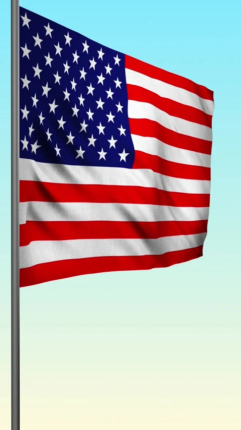 Vertical USA flag, dynamic cloudy sky, seamless loop 4k. Stock Footage 334361288