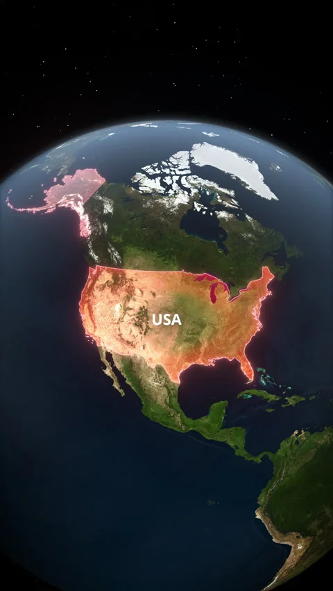 Vertical USA Satellite Globe Map With Red Glowing Boundary Stock Footage 339771353