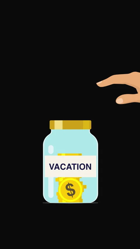 Vertical Vacation Fund Savings Jar Animation with Coins Stockbeeldmateriaal 335896054