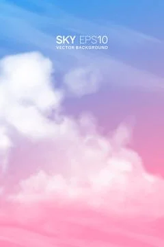 Vertical vector background with realistic pink-blue sky and clouds. Stock Illustration