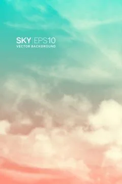 Vertical vector background with realistic pink-blue sky and clouds. Illustrazione stock
