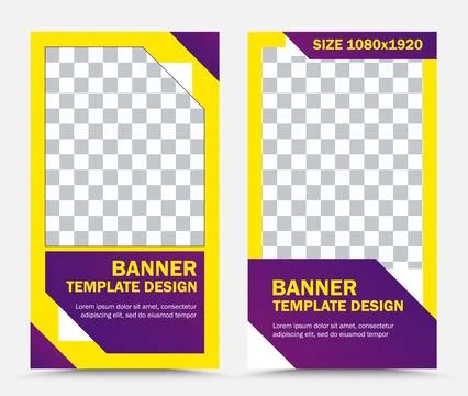Vertical vector banner templates in yellow purple and white Stock Illustration