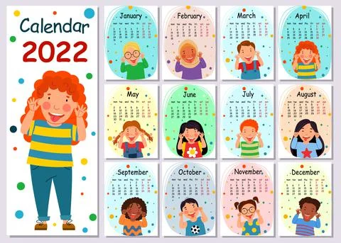 Vertical vector calendar design template for 2022, flat design. Stock Illustration
