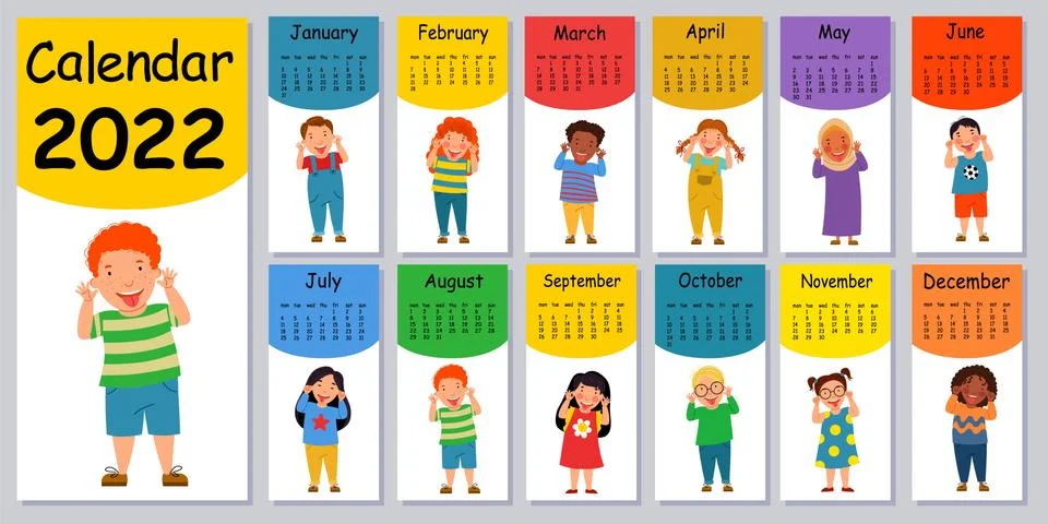 Vertical vector calendar design template for 2022, flat design. Stock Illustration