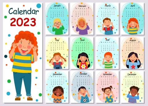 Vertical vector calendar design template for 2023, flat design. Stock Illustration