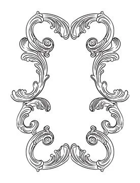 Vertical vector engraved frame baroque scroll design element Stock Illustration