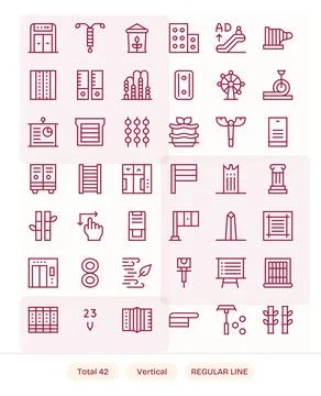 Vertical Vector Icon Toolkit featuring 42 Pixel Optimized 128x128 Regular L.. Stock Illustration