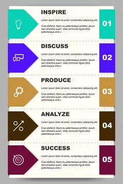 Vertical vector marketing brochure mockup template with 5 inspirational steps Stock Illustration