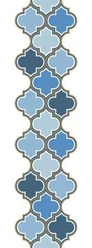 Vertical vector moroccan repeat seamless border. Light blue, gold beige line on Stock Illustration