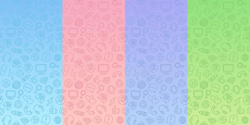 Vertical vector pattern chat social mesia background. Four colors of doodle Stock Illustration