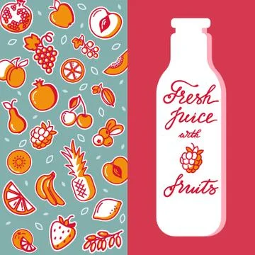 Vertical vector pattern of fruit for design of product in the bottle. Stock Illustration