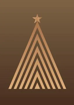 Vertical vector simple Christmas tree with gradient gold card background 스톡 일러스트