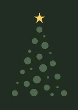 Vertical vector simple Christmas tree with dark green card background Stock Illustration