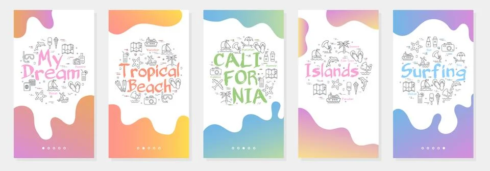 Vertical vector summer five banners - sun health Stock Illustration