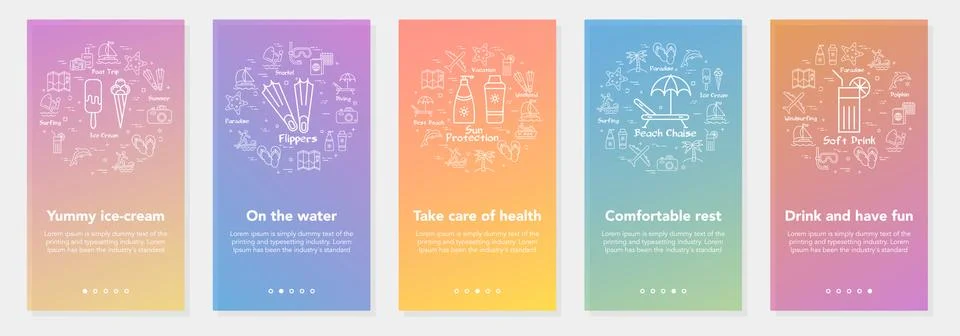 Vertical vector summer five banners - sun health イラスト素材